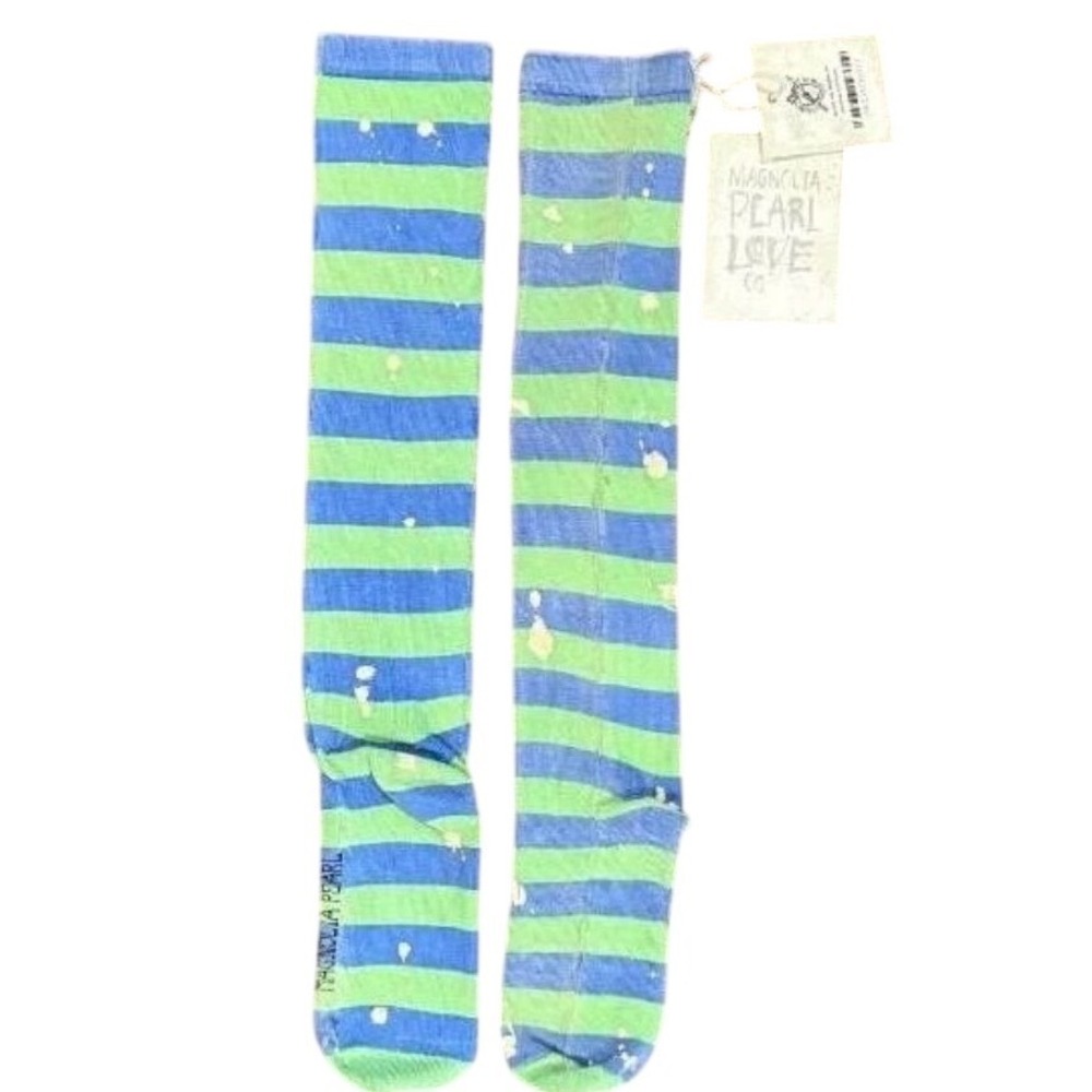 Magnolia Pearl SOLD OUT Art Class Over The Knee Socks Blue Green Stripes NWT